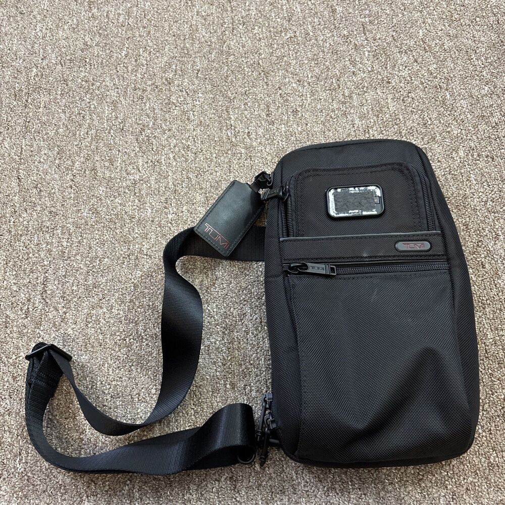 TUMI Alpha 3 Bravo Compact Sling Bag  Black - Monogram label removed -See photos